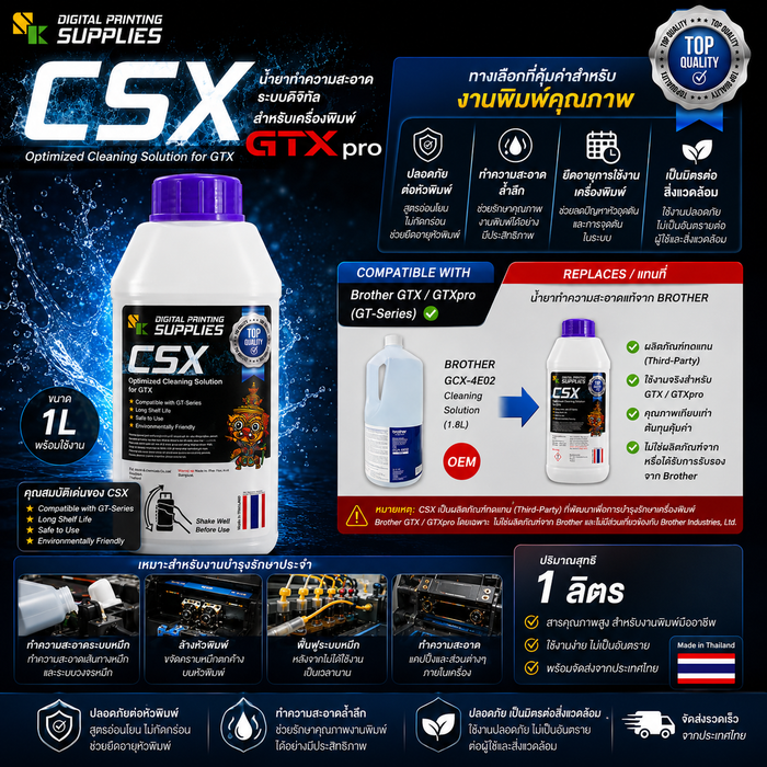 ทางเลือกที่คุ้มค่ากว่าสำหรับผู้ใช้ Brother GTX — CSX Optimized Cleaning Solution