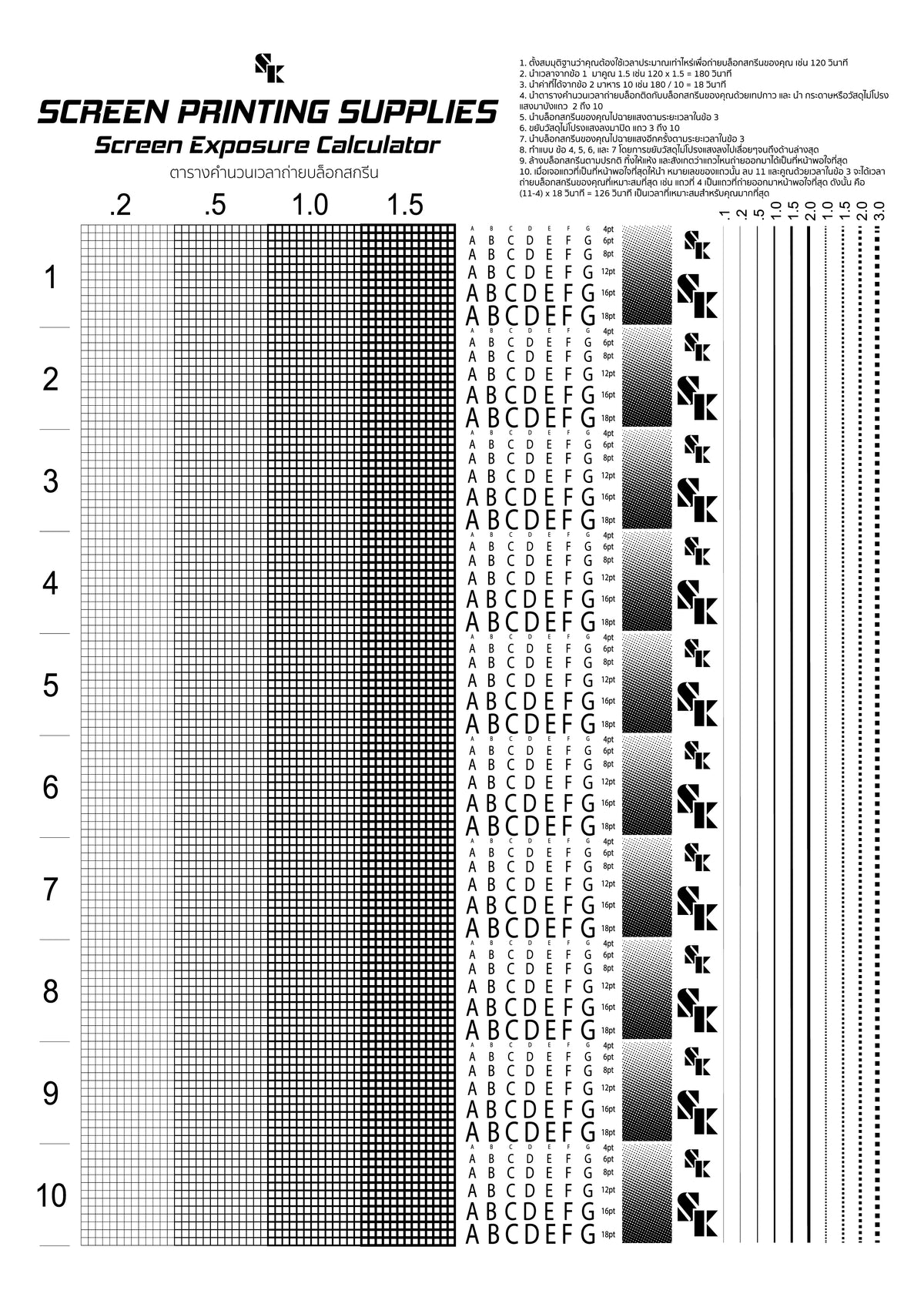 ตารางคำนวนระยะเวลาถ่ายบล็อกสกรีน Screen Exposure Calculator — SK Screen ...